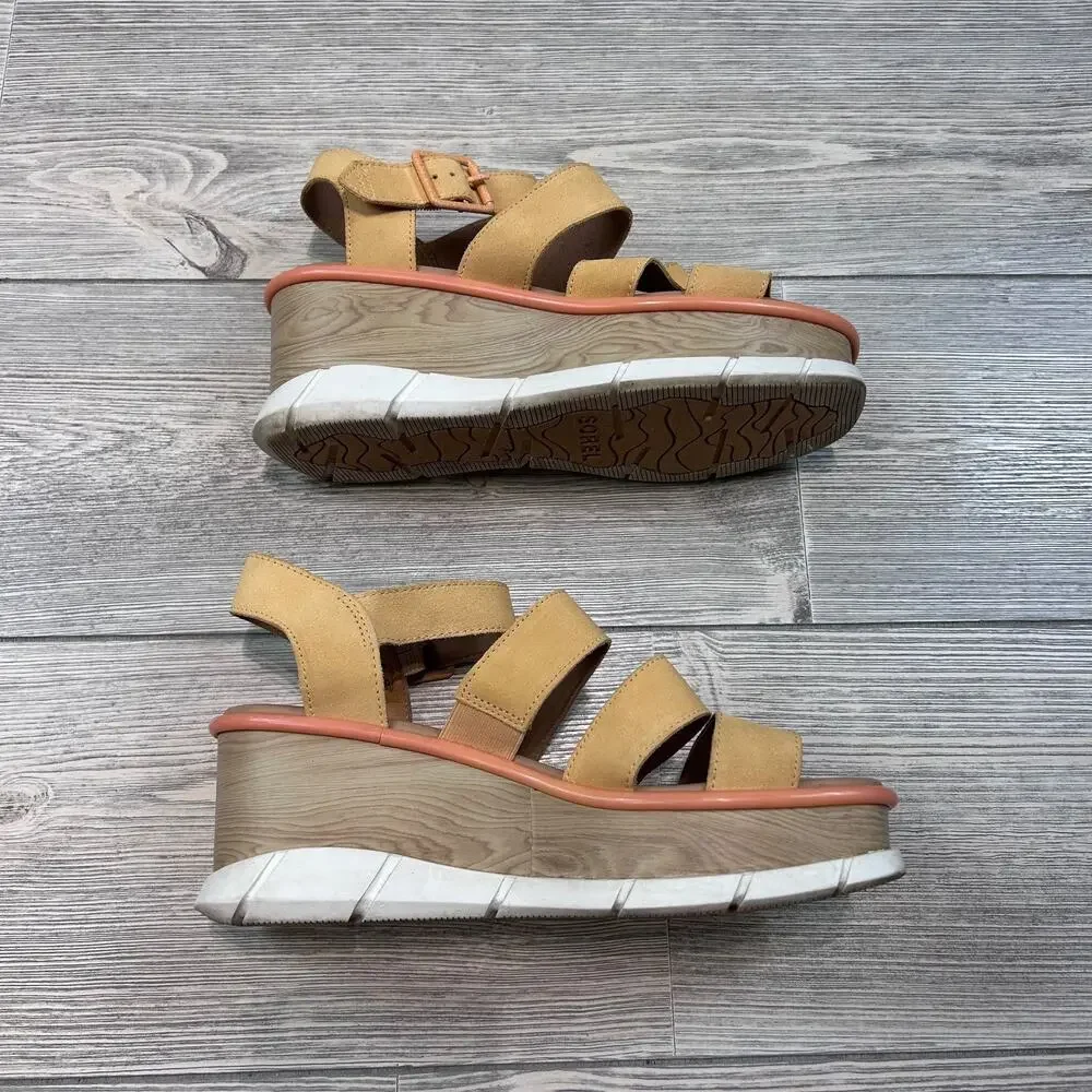 Sorel 1999401877 Wedge Sandals Orange 8.5 EUC